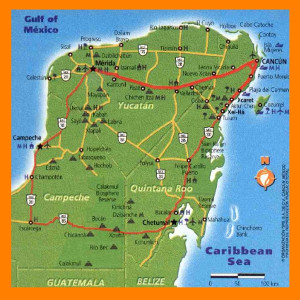 mapa de la peninsula del Yucatan