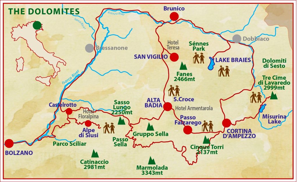 mapa Dolomitas